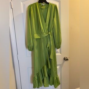 New Ryegrass Ruffle Wrap dress, lemon green, Size large